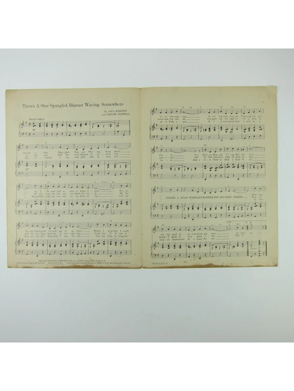 Sheet Music There's A Star Spangled Banner Waving Somewhere Vintage 1942